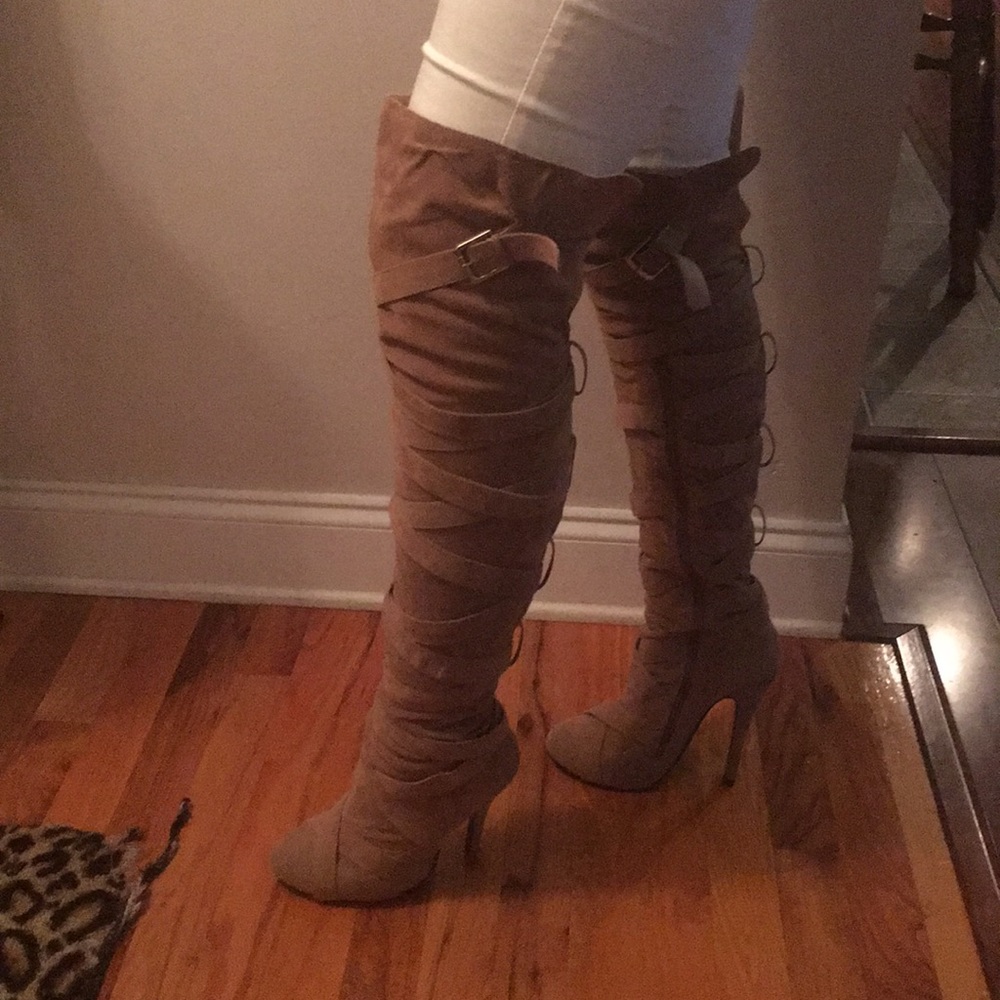 Wild Pair Taupe Thigh High Boots Sz 6.5